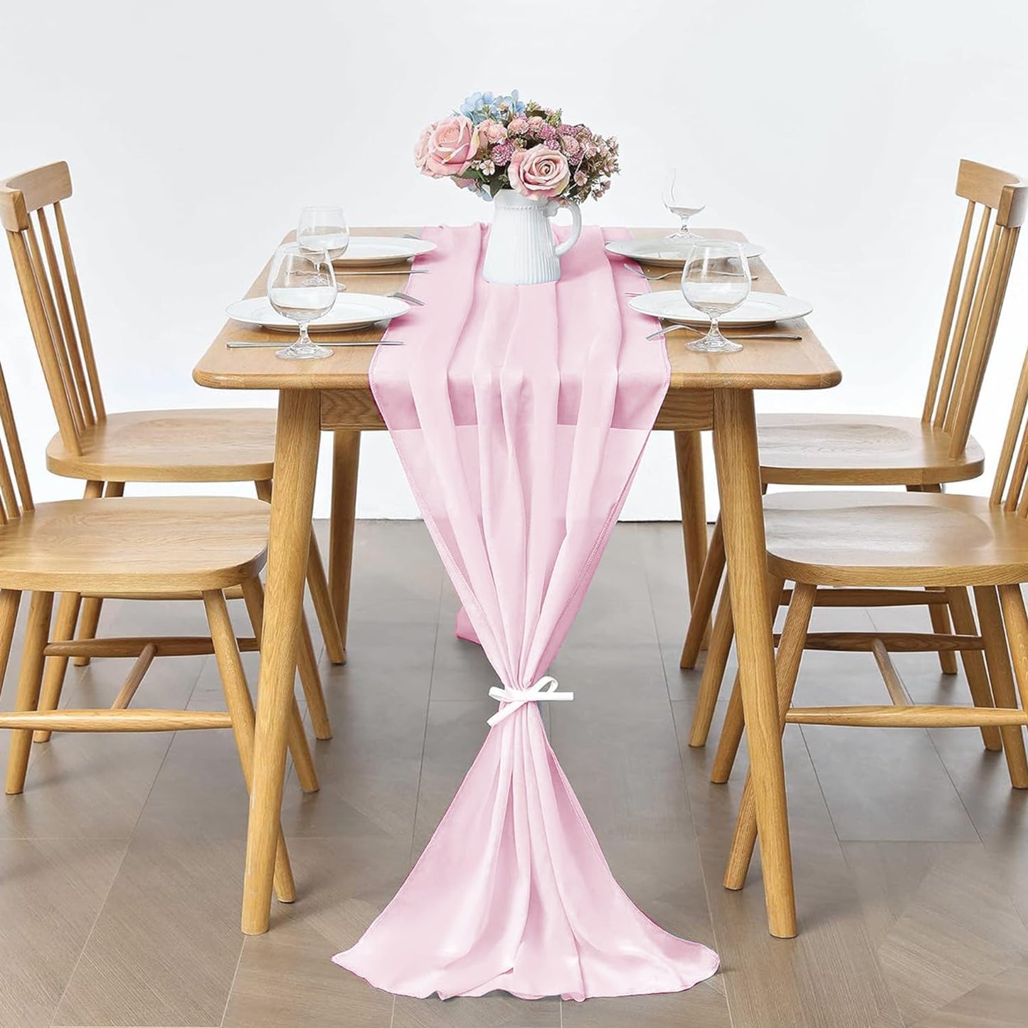 2 Pack 10Ft Blushing Pink Chiffon Table Runner Sheer 29x120 Inch for Romantic Wedding Decor Bridal & Baby Shower Birthday Rustic Party Decoration