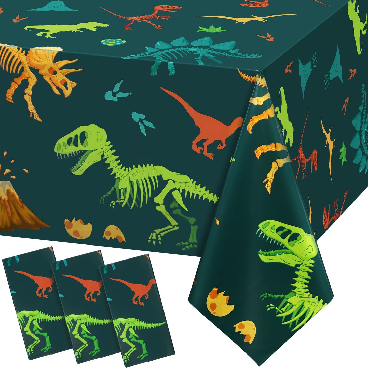 Tudomro 3 Pcs Dinosaur Party Tablecloth Plastic Disposable for Birthday