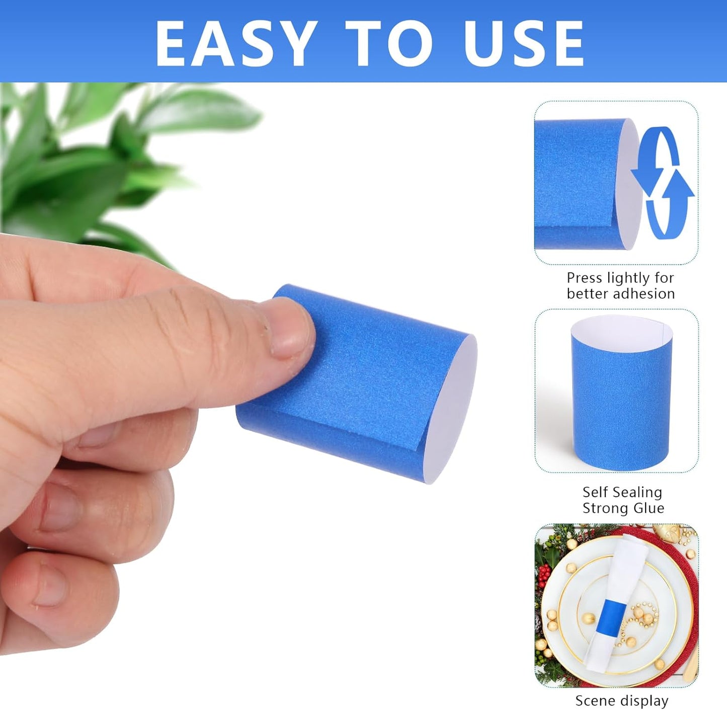 2,000 Pcs Napkin Bands, Paper Napkin Rings Self-Adhesive,Silverware Wraps Bands,Blue