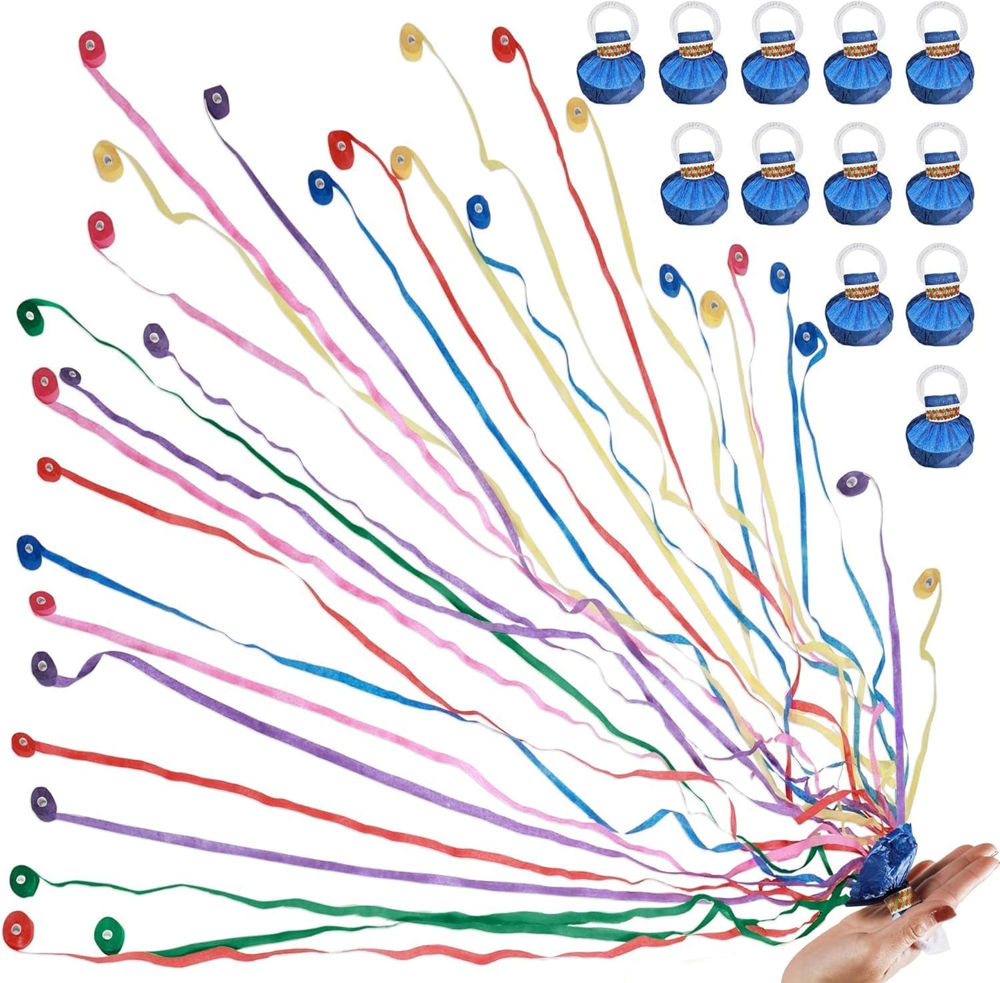 50Pack Colorful Streamer Poppers,Hand Throw Streamer Poppers,No Mess Confetti Poppers for Birthday,Wedding,Party,Celebrations,School Opening,Graduation,Retirement Party (Blue 50pack)