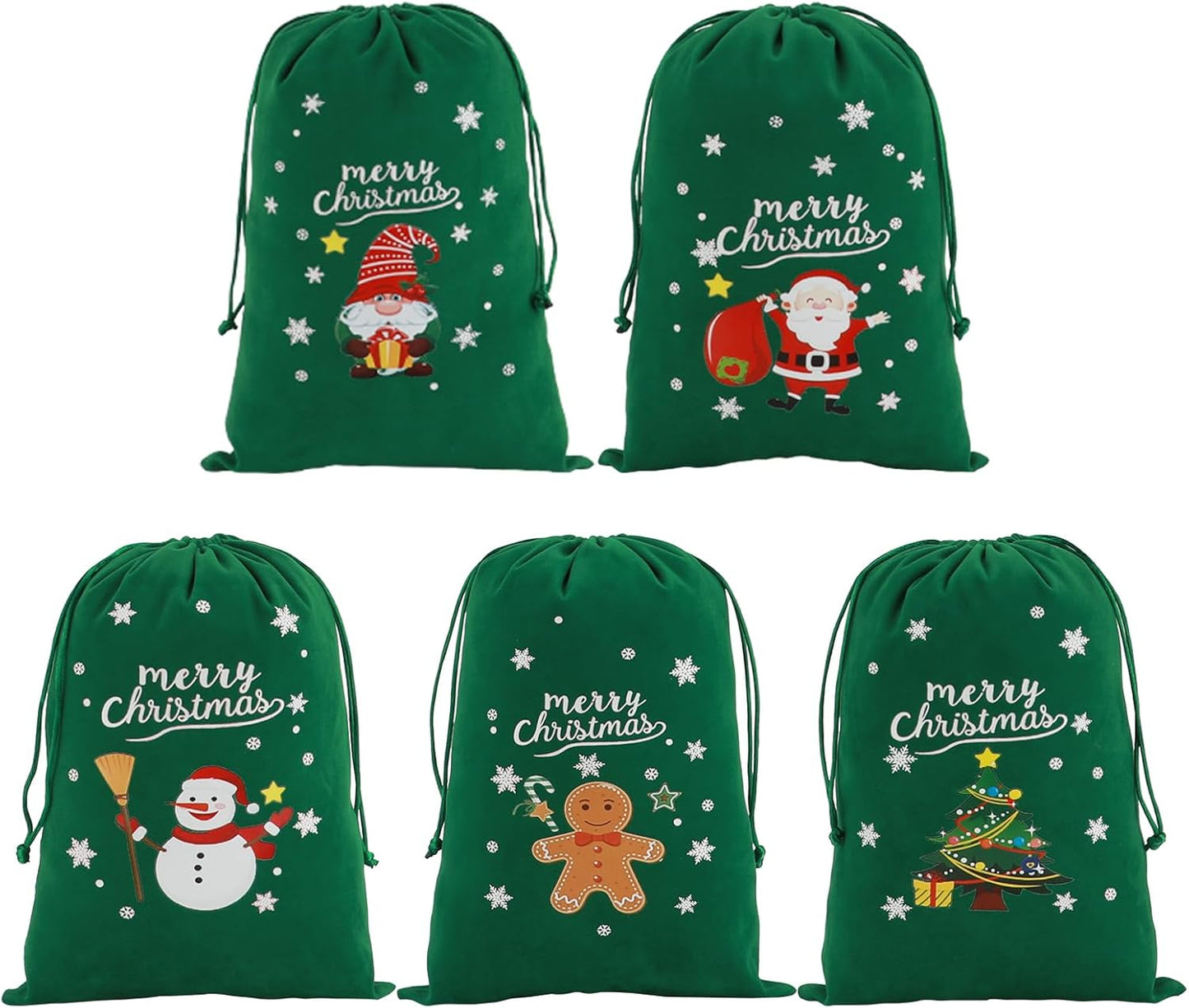 Tapleap Coth Christmas Bags with Drawstring - 50Pcs 7x10 Green Velvet for Small Bussiness Wrapping Christmas Party Favors or Gifts for Friends, Coworkers