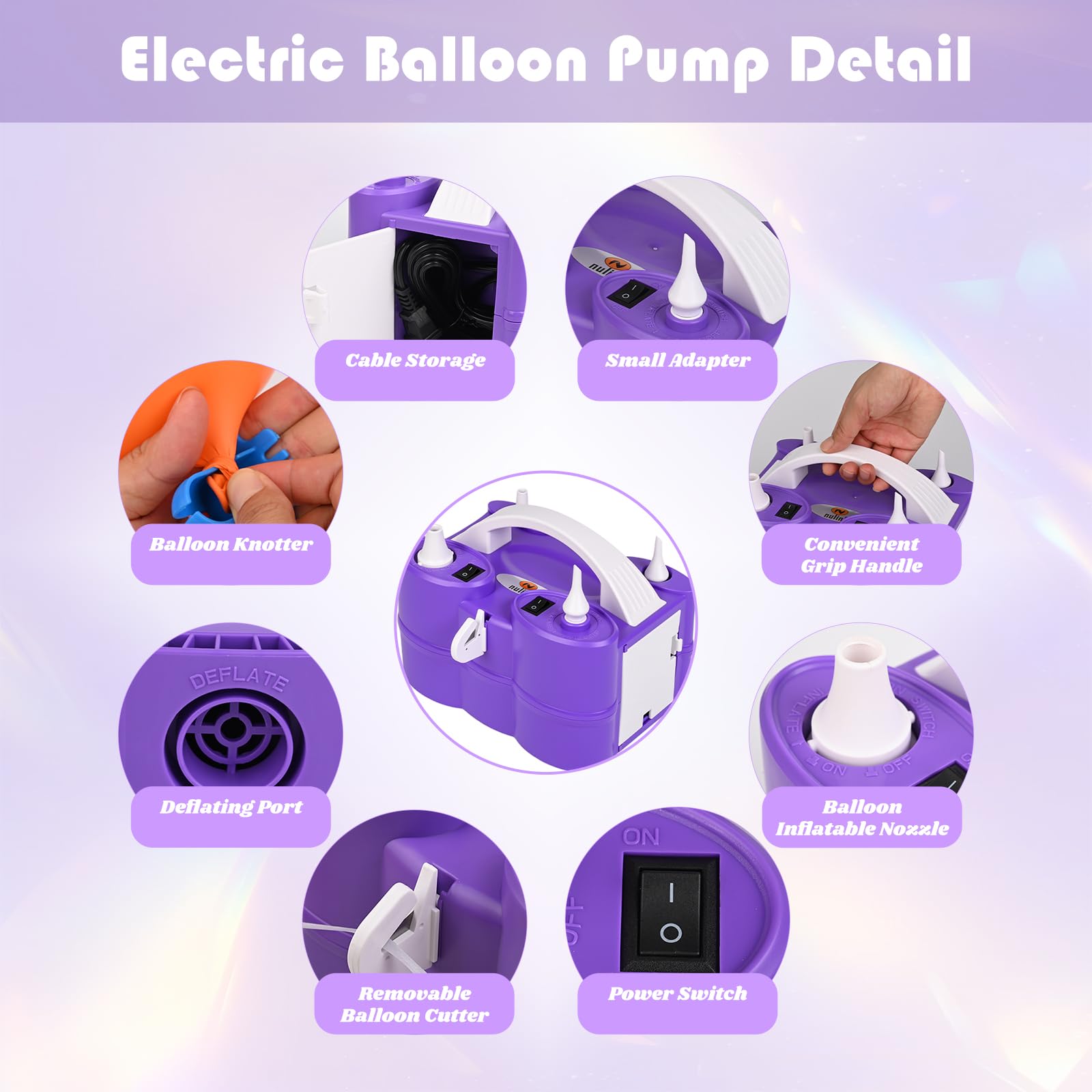 NuLink Balloon Pump 3-in-1 Electric Air Pump Dual Nozzle Blower for 260q Foil Latex Mylar Balloon