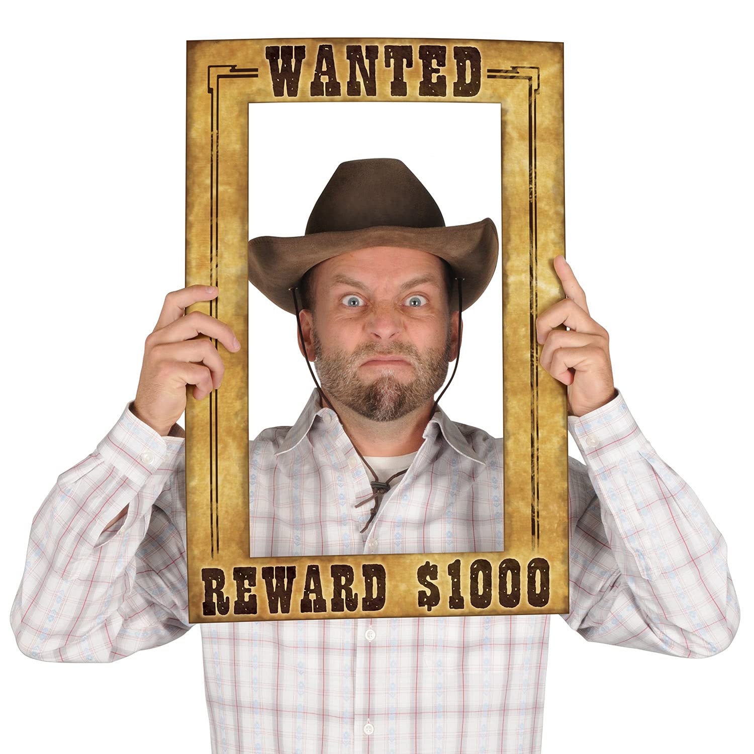 Beistle Western Wanted Photo Fun Frame – Lightweight Cardstock Paper Photo Booth Prop for Wild