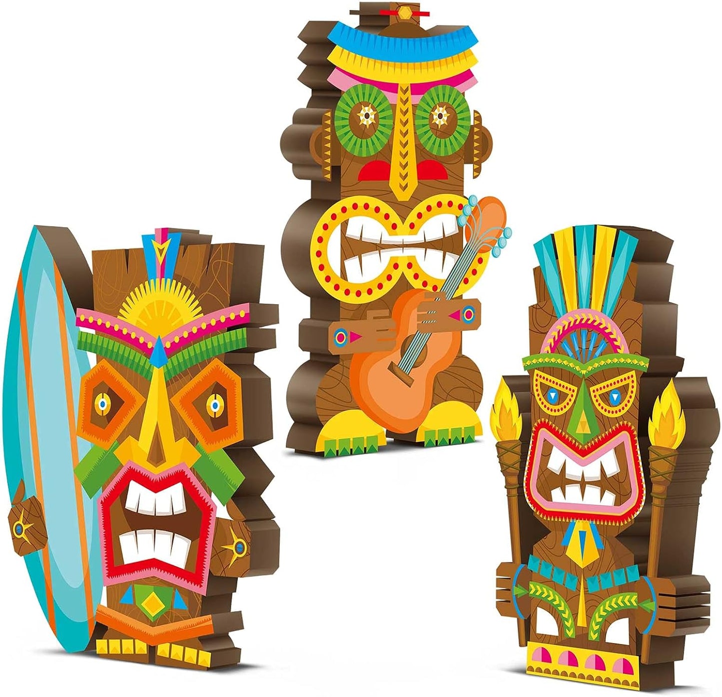 Blulu 3 Pcs Tiki Party Decor Hawaiian Luau Party Decorations Tropical Aloha Wooden Bar Table Sign Colorful Farmhouse Tiki Centerpieces for Table Summer Welcome Housewarming(Classic,5.11 Inch)