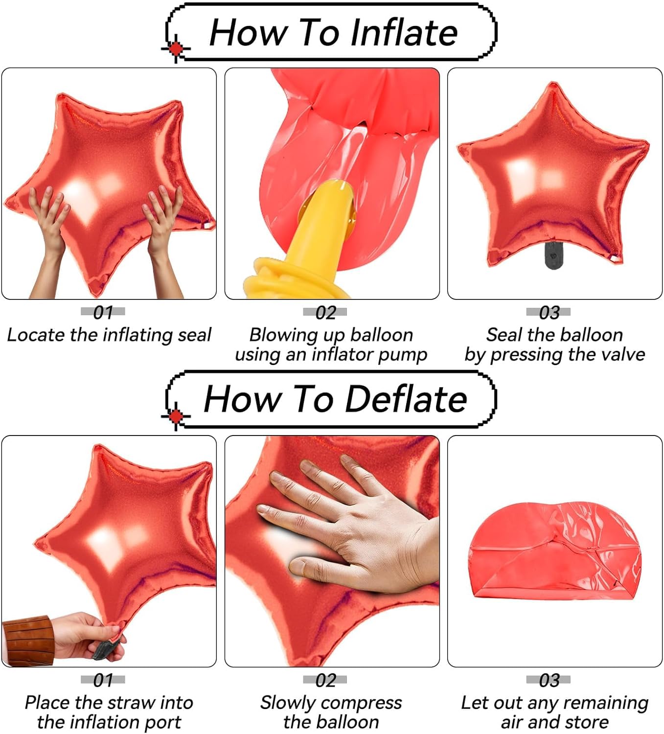 16 Pcs Red Black Silver Star Balloons,22/18/10 Inch Foil Balloons, Four-Pointed Balloon for Birthday Graduation Prom Wedding Baby Shower Movie Party Decorations