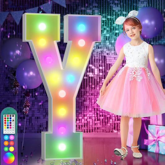 imprsv 4FT Colorful Marquee Light Up Letters Y, 18 Colors Large Light up Letters Alphabet Sign with Remote, Large Marry Me Sign, Birthday Party Decorations Baby Shower Anniversary Wedding Decoration