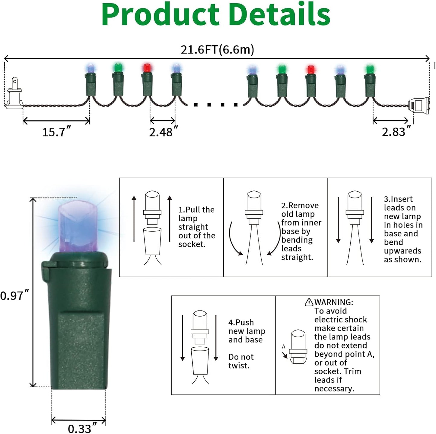 100 Count Multicolor- String Lights - 21.6FT LED Christmas Lights, Mini led Lights for Indoor Outdoor Home Holiday Party Wedding Independence Day Decoration