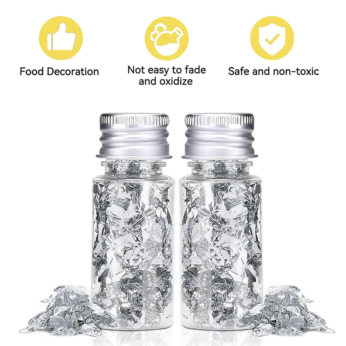 Edible Silver Leaf, Silver Leaf Cake Decoration Gold Flakes Food Gold Foil Decoration Baking Gold Foil Decor Chocolates Decor Silver Leaf Sheets for Cooking Dessert Decoration Crafts Makeup (Silver)