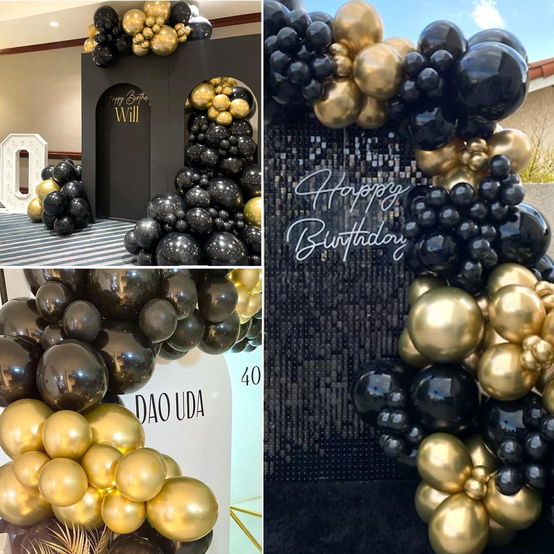 Black and Gold Balloons, 50PCS 12 Inch Black and Gold Confetti Balloon Party Decorations for