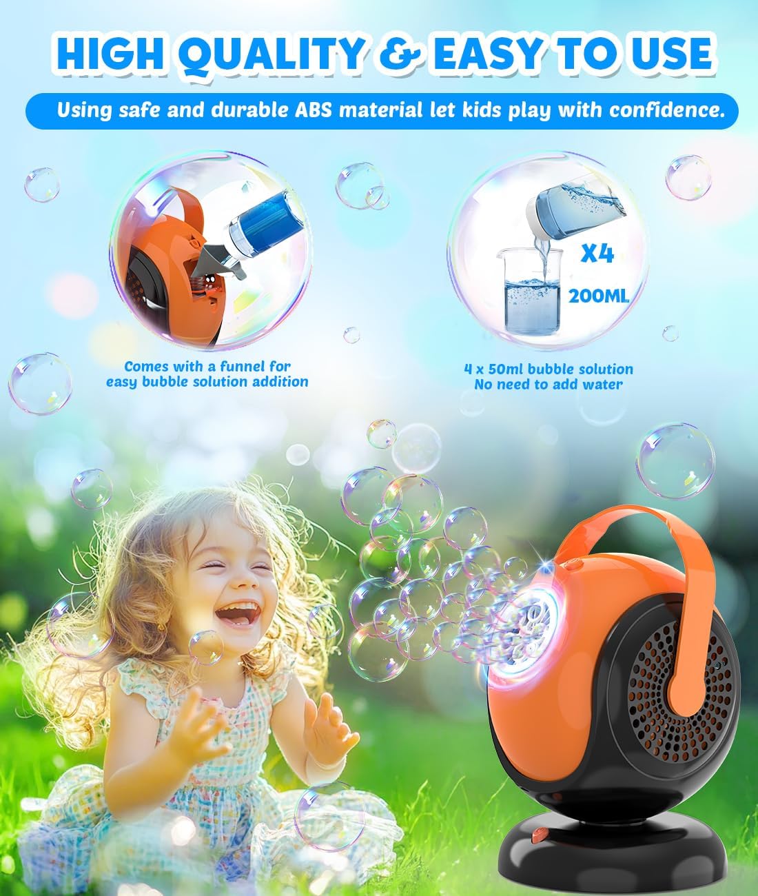 Halloween Bubble Machine, Bubbles Blower for Kids, Toddlers - 360° Rotation, 75° Adjustment, with LED Light - Bubble Toys Gifts for Boys, Girls, Outdoor, Birthday, Party