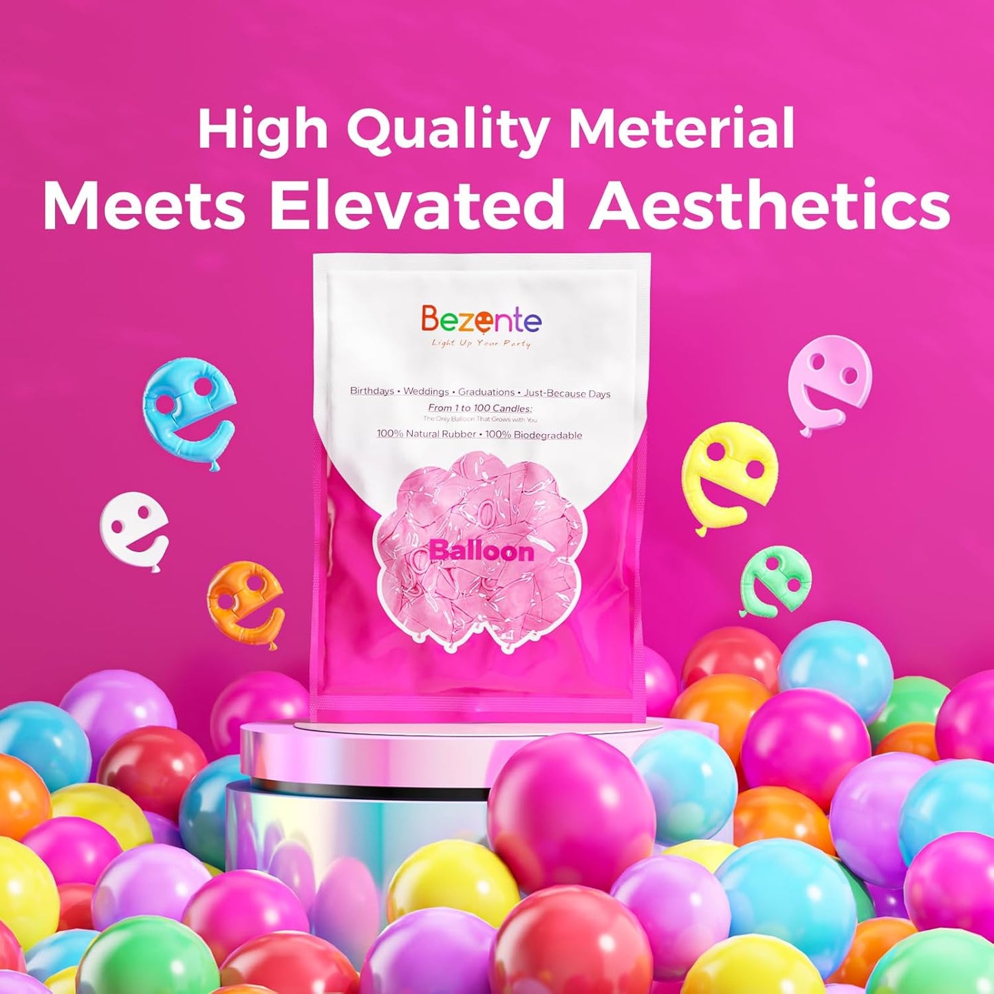 Bezente Hot Pink Latex Party Balloons, 100 Pack 12 inch Round Helium Pink Balloons for Valentine's Day Wedding Birthday Party Backdrop Decorations