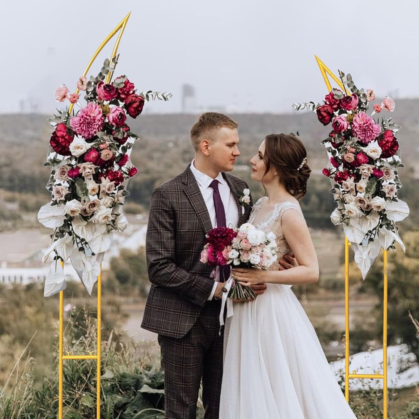 Curved Wedding Arch Backdrop Stand Set of 2, Large Balloon Arch with Rectangular Base (5.9ft,6.9ft) for Ceremony, Party, Baby Shower, Anniversary Celebration Indoor Outdoor Event Decoration.