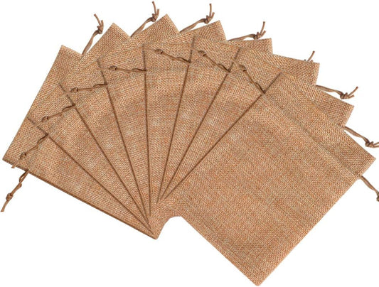 Lucky Monet 25/50/100PCS Burlap Gift Bags Wedding Hessian Jute Bags Linen Jewelry Pouches with Drawstring for Birthday, Party, Wedding Favors, Present, Art and DIY Craft (25Pcs, Coffee, 7” x 9”)