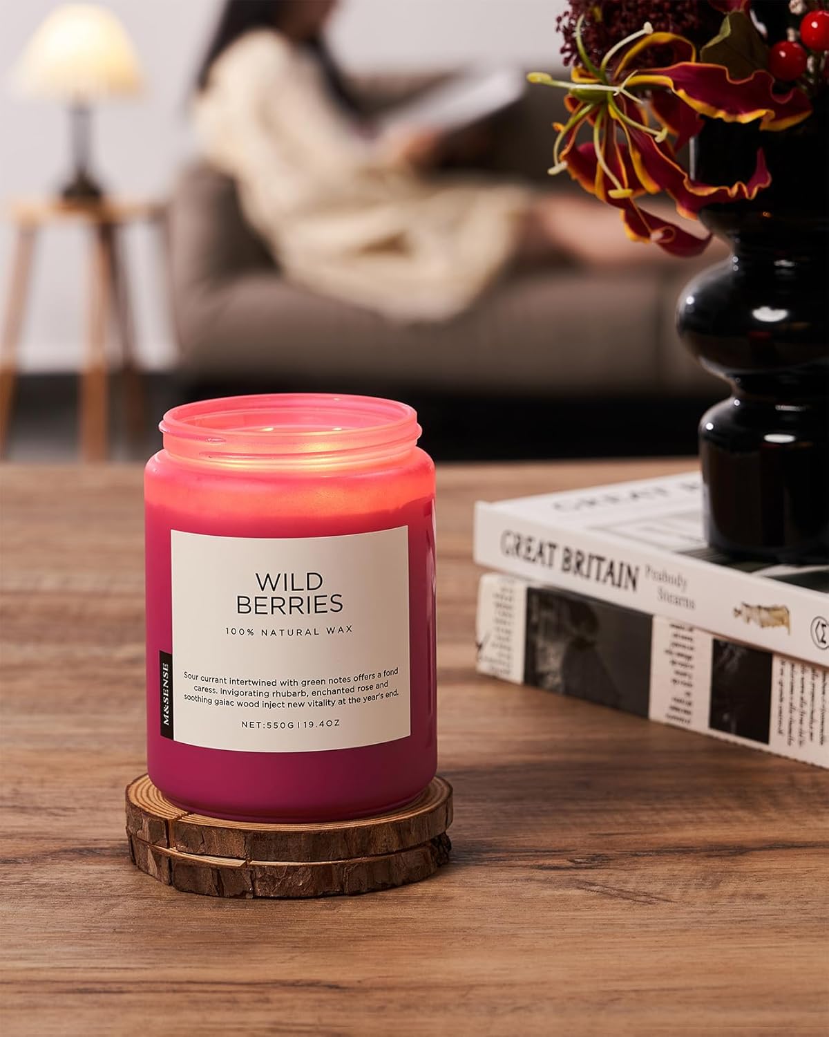 M&SENSE Wild Berries Large Soy Candles for Home Scented Organic Natural Soy Wax Candle 19.4oz 110 Hour Long Lasting, Christmas Holiday Scented Winter Gift for Bedroom Bathroom Home Decor