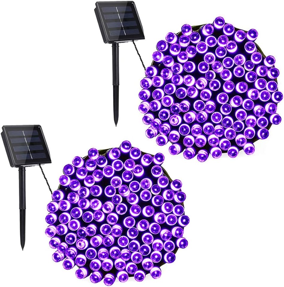 Toodour Solar Christmas Lights Outdoor, 2 Packs Total 144ft 400 LED Solar String Lights with 8 Mode, Outdoor Christmas String Light for Garden, Patio, Fence, Balcony, Xmas Tree Decor - Purple