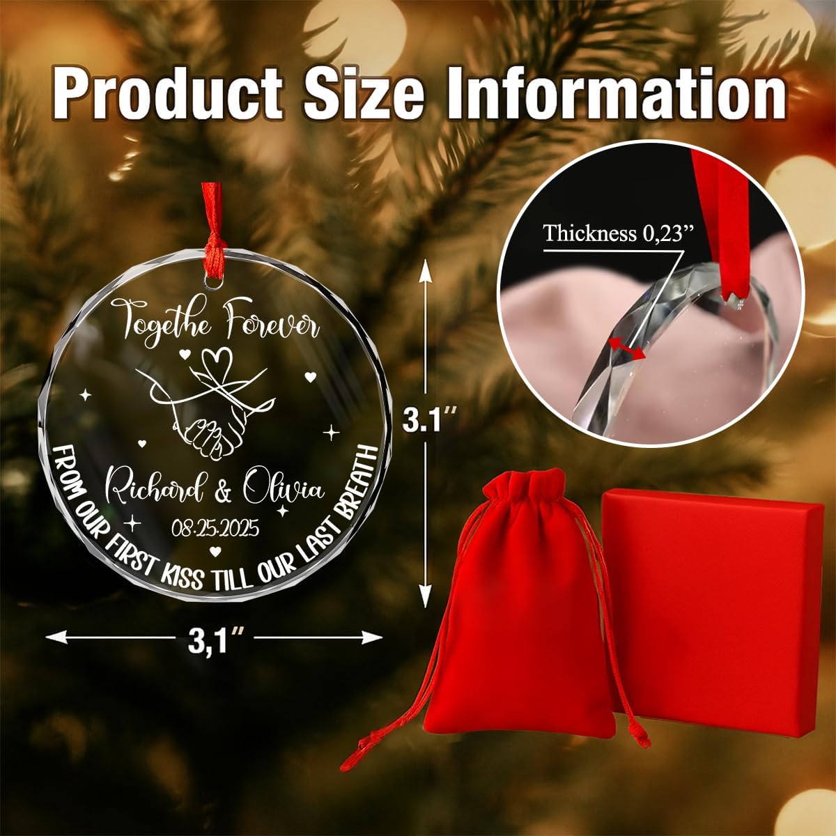 Personalized Christmas Ornaments with Names, Couple Glass Ornament, Custom Wedding Gifts for Couples 2025, Wedding Gift Ideas for Newly Wed Couple, Bride, Bridal Shower, Future Mr & Mrs (C3)