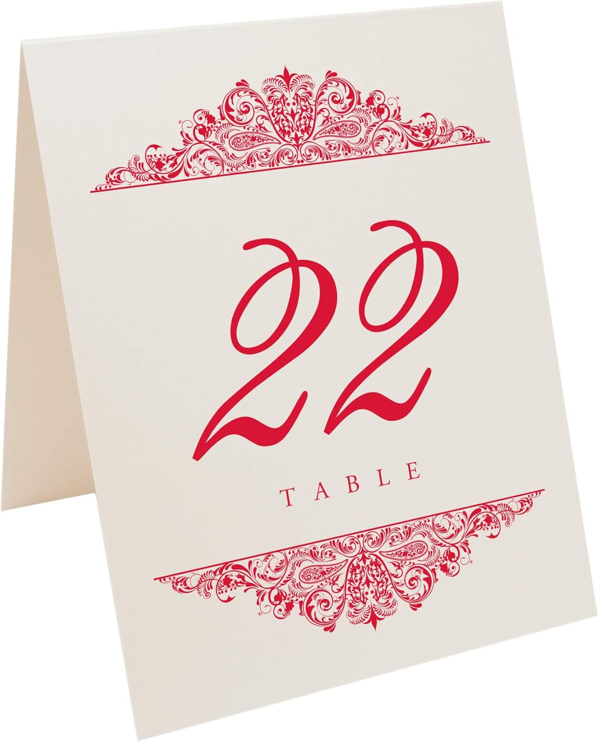 Paisley Wedding Table Numbers (Select Color/Quantity), Champagne, Ruby Red, 1-150, Double Sided, Tent or Use in a Stand, Great for Parties & Restaurants - Made in the USA