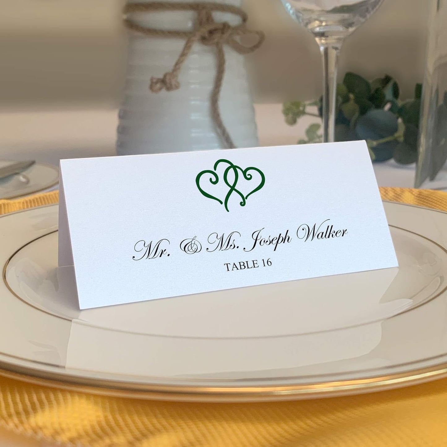 Linked Hearts Printable Place Cards, Hunter Green (Choose Color), Set of 150 (25 Sheets), Laser & Inkjet Printers - Wedding, Party, Dinner, and Special Events - Made in the USA