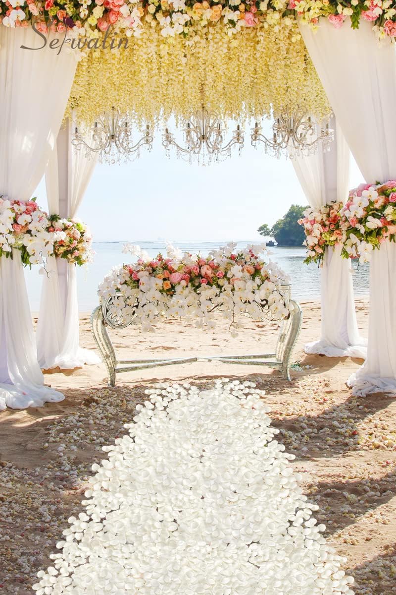 Serwalin 300pcs Silk Rose Petals Flower Petals for Weddings Ivory White Petals Fake Rose Petals Artificial Flower Petals for Wedding Proposal Flower Girl Basket Aisle Runner Bridal Shower