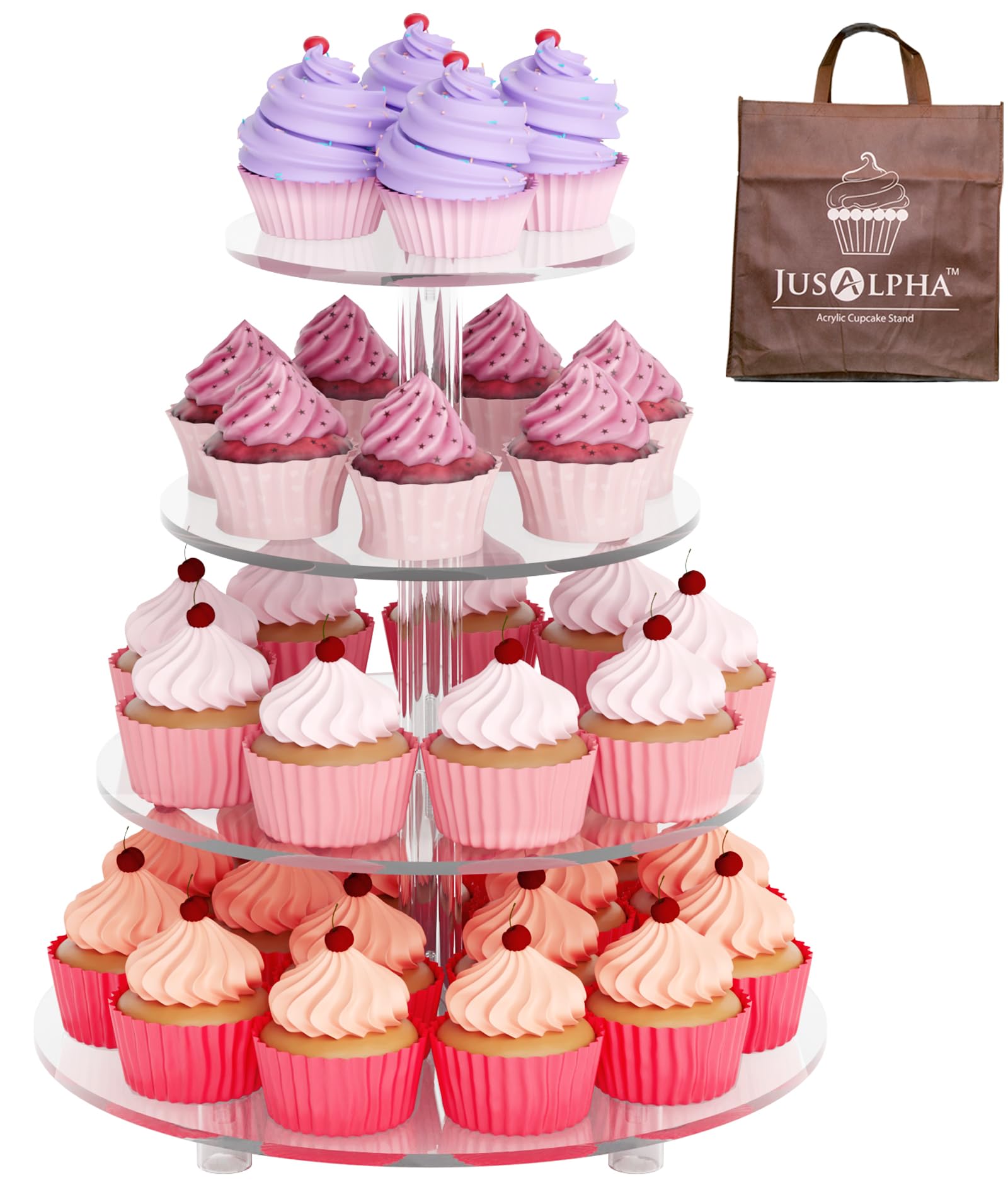 Jusalpha Large 4 Tier Acrylic Cupcake Stand,Round Cake Stand for Party