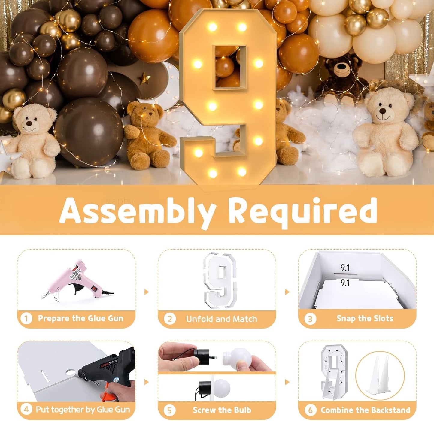 imprsv 4FT Marquee Numbers,DIY Light Up Numbers for 9th 19th Birthday Decorations, Party Party Decorations,Anniversary Party Decor,Mosaic Number for Balloons Number 9,Pre-Cut Foam Board Kit