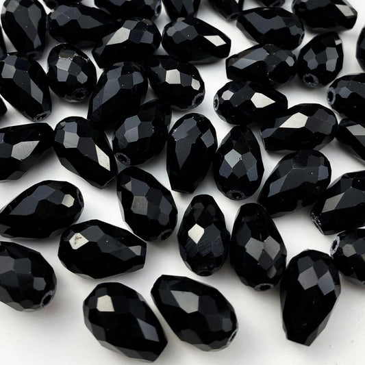 200pcs 4x6mm Teardrop Crystal Glass Beads Vertical Hole Faceted Glass Teardrop Spacer Beads for Bracelets Necklace Earring DIY Jewelry Making Craft(Black)