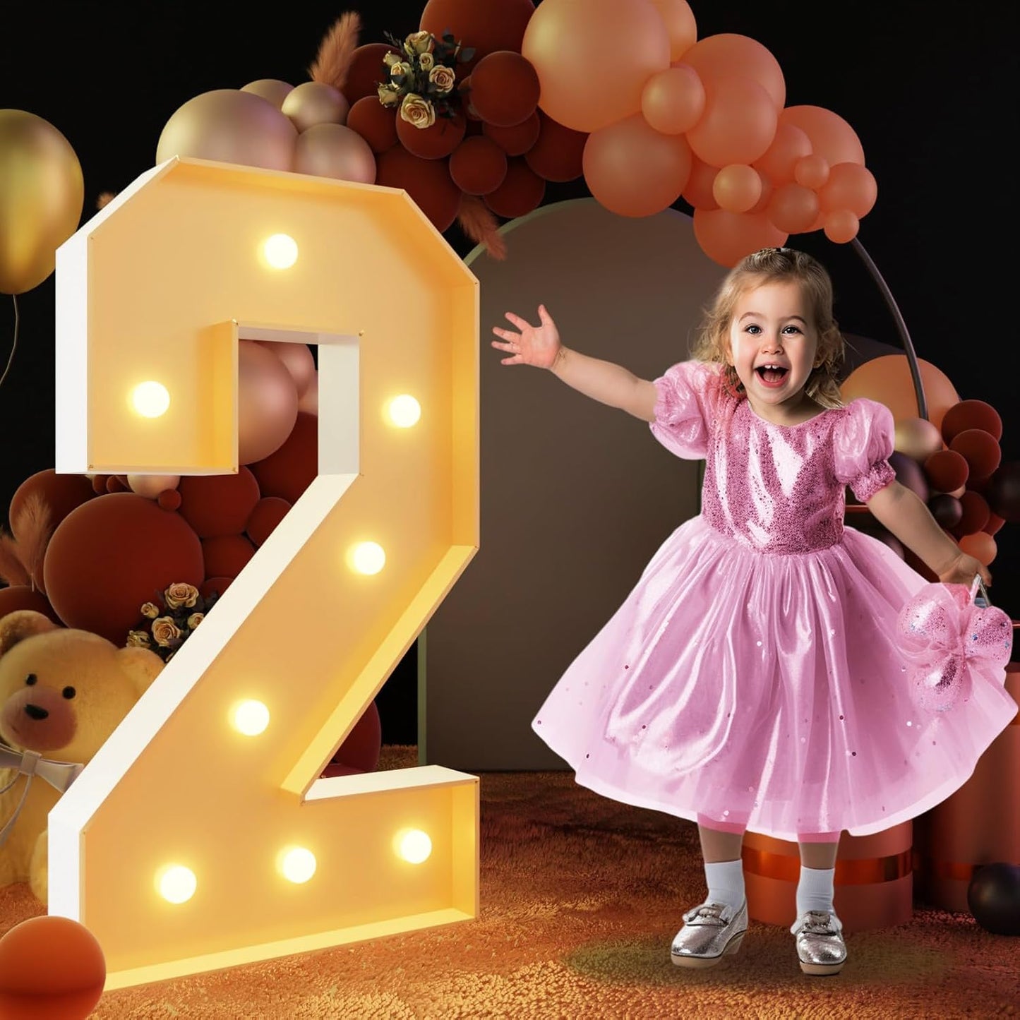imprsv 3FT Light Up Numbers, Marquee Numbers 2 for Birthday and Anniversary Party Decorations, Large Light Up 2, Pre-Cut Foam Board Kit