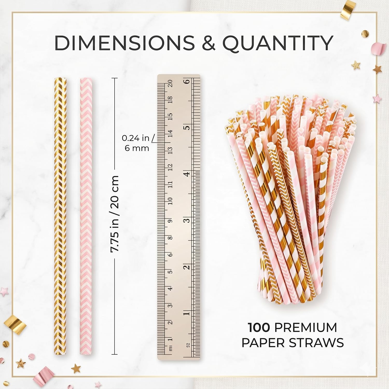 ALINK Gold Pink Paper Straws, 100 Pack Striped Party Straws