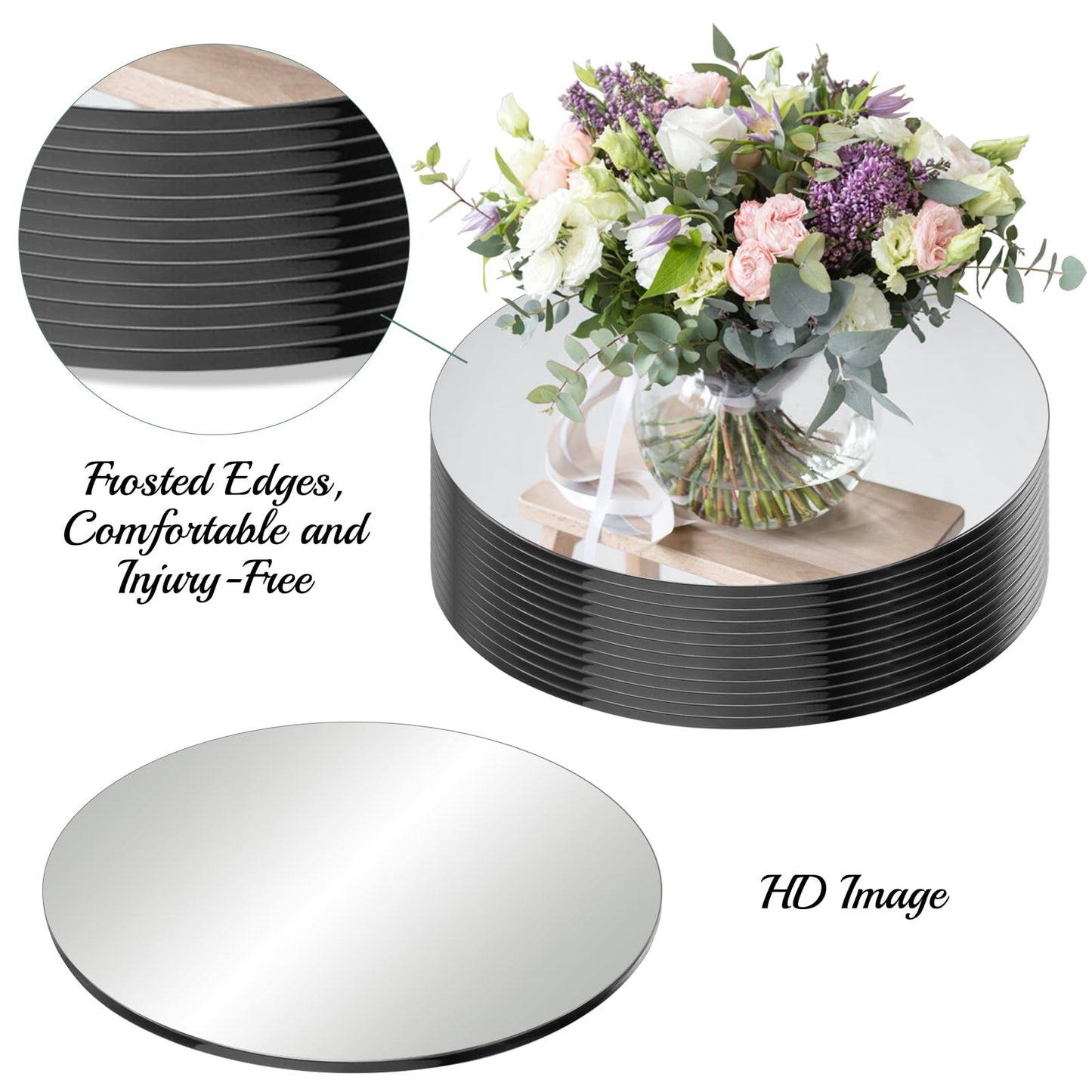Seelenruhe 12" Round Mirrors for Centerpieces for Tables, Round Mirrors Trays Plates for