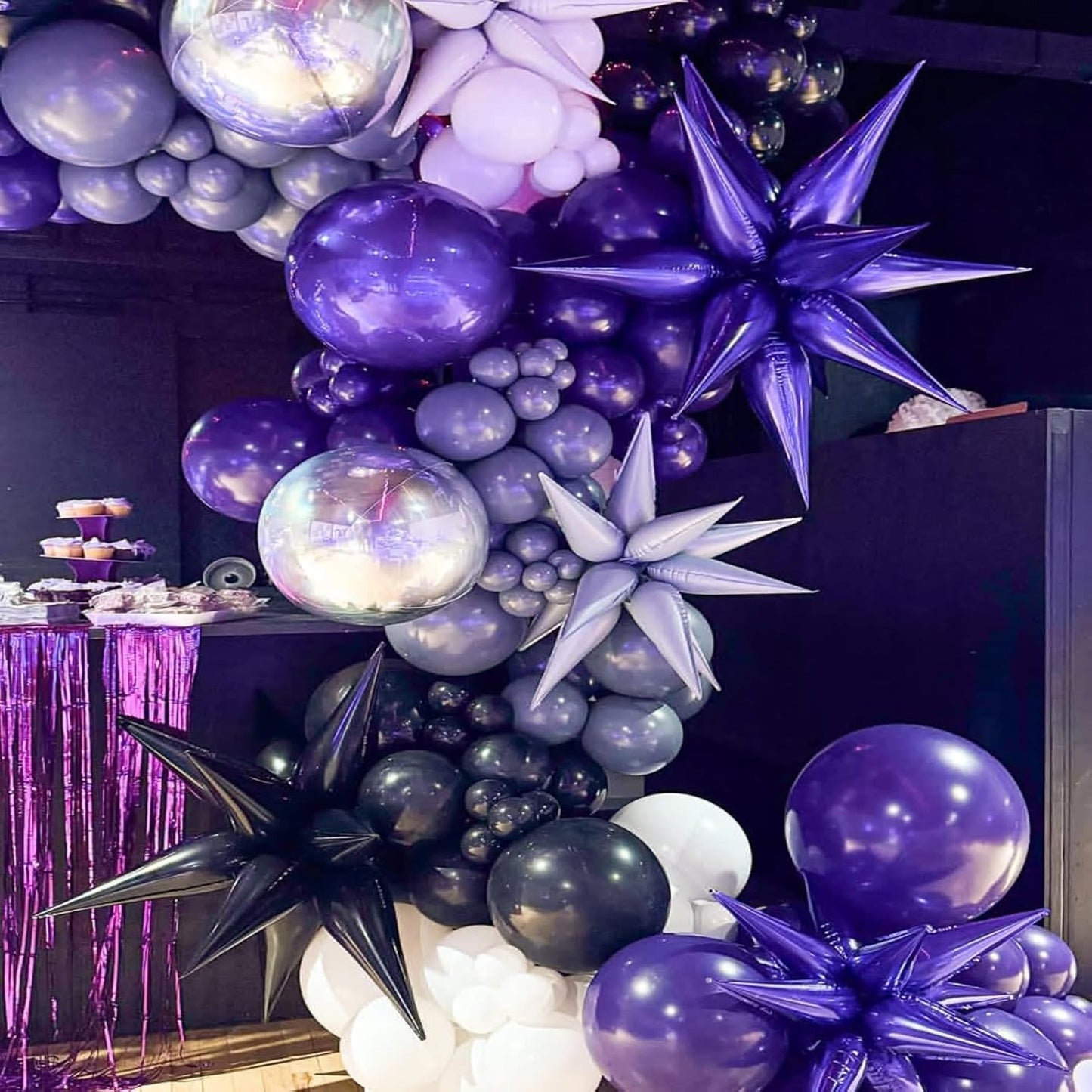 Purple Gold Star Balloons Foil 12pcs, 27/22 In Star Explosion Balloons, Large Spike Mylar Cone Balloon, Fireworks Shape Balloon Decor for Birthday Graduation Anniversary Prom Halloween