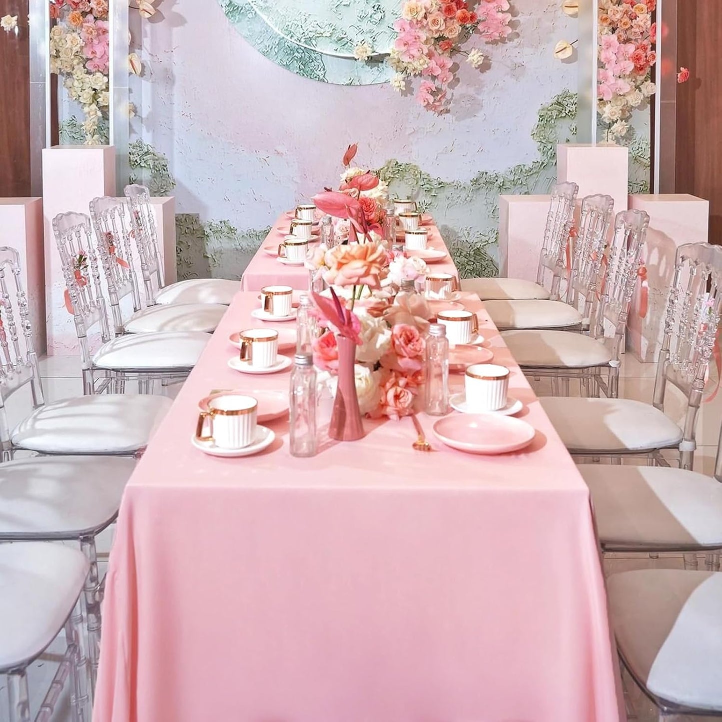 8 Pack Pink Tablecloth 60 x 102 Inch Rectangular Tablecloths for 6 Foot Rectangle Tables, Wrinkle Resistant Pink Table Cloth Washable Polyester Fabric Table Covers for Buffet Wedding Party Banquet