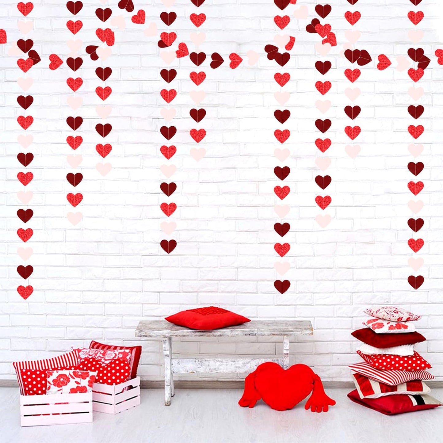 Party Decorations Pink-Red Heart-Garland - 52ft Burgundy Proposal Special Night Galentines Hanging Streamers Banner,Girl Romantic Wedding Anniversary Baby Bridal Shower Engagement Decor