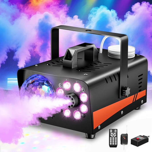 1200W Fog Machine, Halloween Smoke Machine Fog with Disco Ball Lights, 6000CFM with 13-Color LED Effects, Wired And Wireless Remote Controls, Ideal for Indoor, Outdoor, Wedding, Parties, and DJ Stage