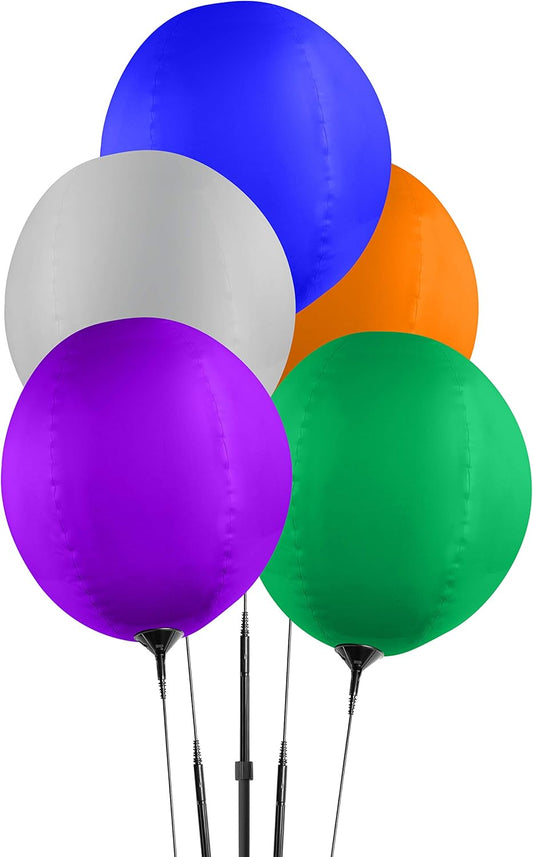 Reusable Balloon Cluster Kit with Ground Spike - Multi Color Balloons - No Helium - Weatherproof Balloons - 5 Durable Balloons and Pole Kit Included