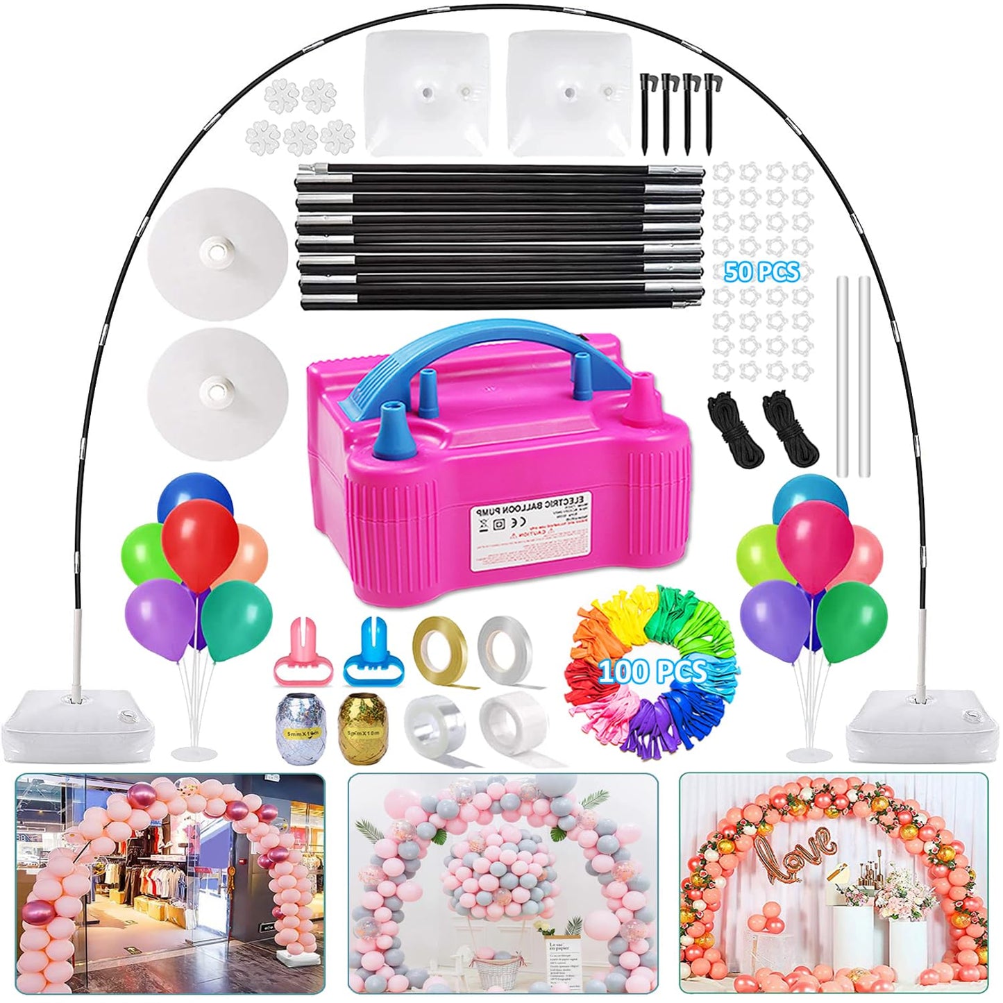Balloon Arch Kit and Balloon Pump Electric, 10ft Wide Adjustable Balloon Arch Stand With