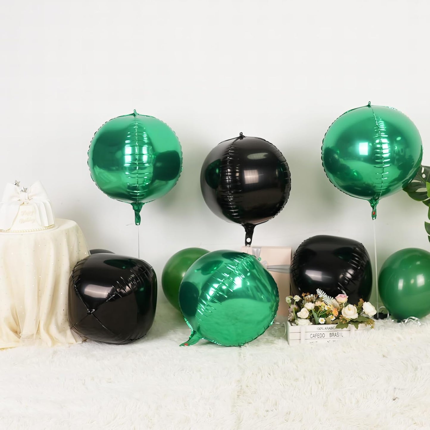 6Pcs Black Green Round Foil Balloons,Giant 4D Round Ball Balloon,22 Inch Metallic Black Green Balloons for Birthday Wedding Graduation Prom Party Decorations