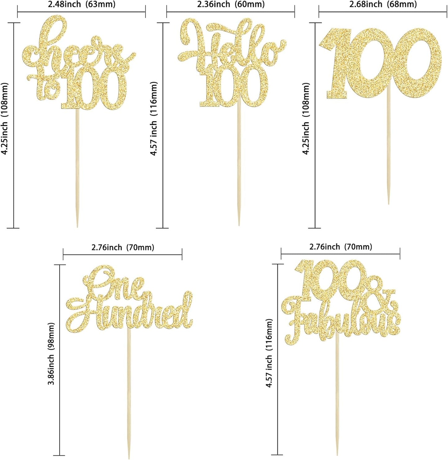 30pcs Happy 100th Birthday Cupcake Toppers - Gold Glitter One Hundred Cheers to 100 Years Old Cupcake Picks for Anniversary Party Cake Decorations