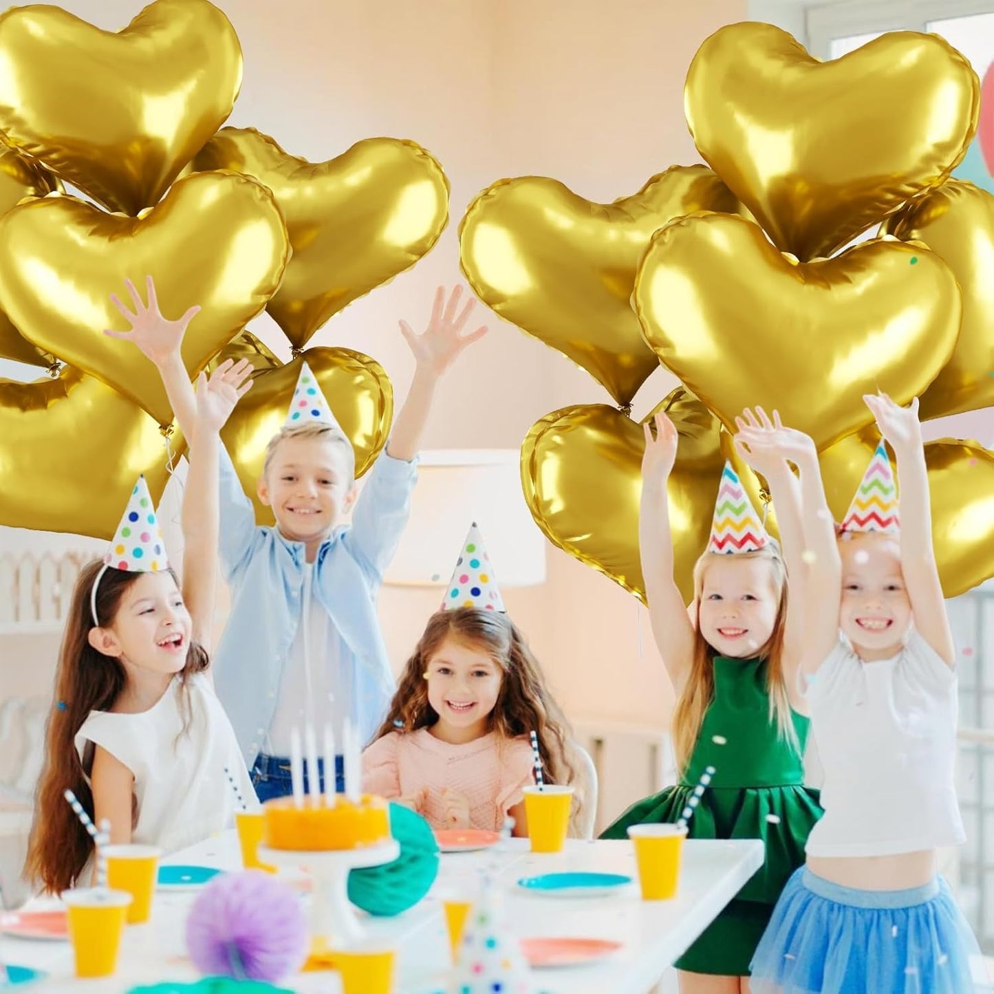 24 Inch Gold Heart Balloons, Prom Love Heart Balloons, Metallic Gold Helium Balloon for Valentines Day Bridal Shower Anniversary Wedding Birthday Party Decorations
