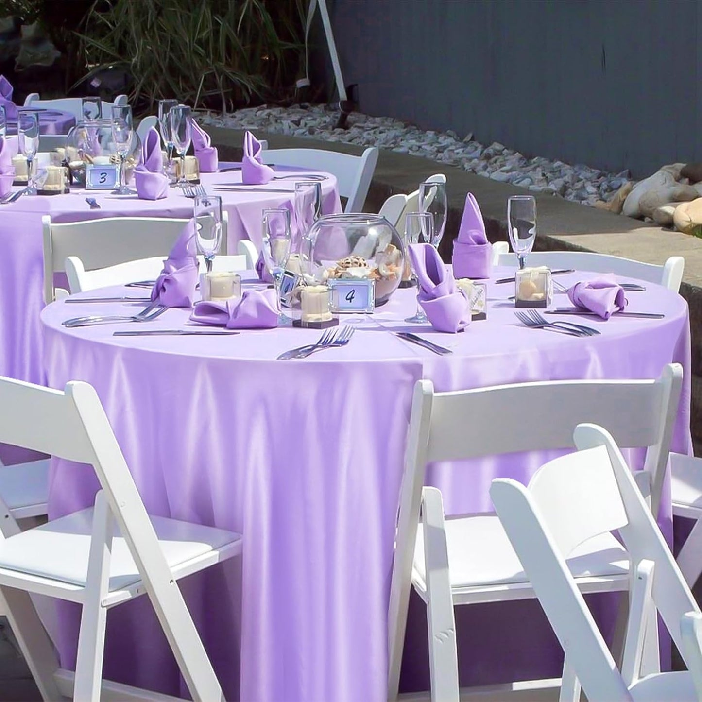 fani 12 Pack 108 Inch Lavender Satin Tablecloth - Silky Round Tablecloth Overlay Smooth Fabric Table Cover, Bright Table Decoration for Wedding Party Banquet Events Restaurant Kitchen Dining