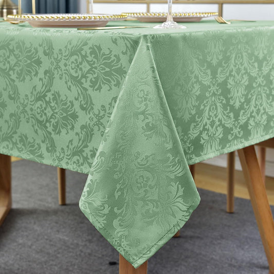 Flower Jacquard Rectangle Tablecloth 60 x 102 Inch Waterproof Oil Proof Wrinkle Free Damask Table Cloth, Fabric Table Cover for Dining, Party, Banquet, Indoor, Outdoor, Sage Green