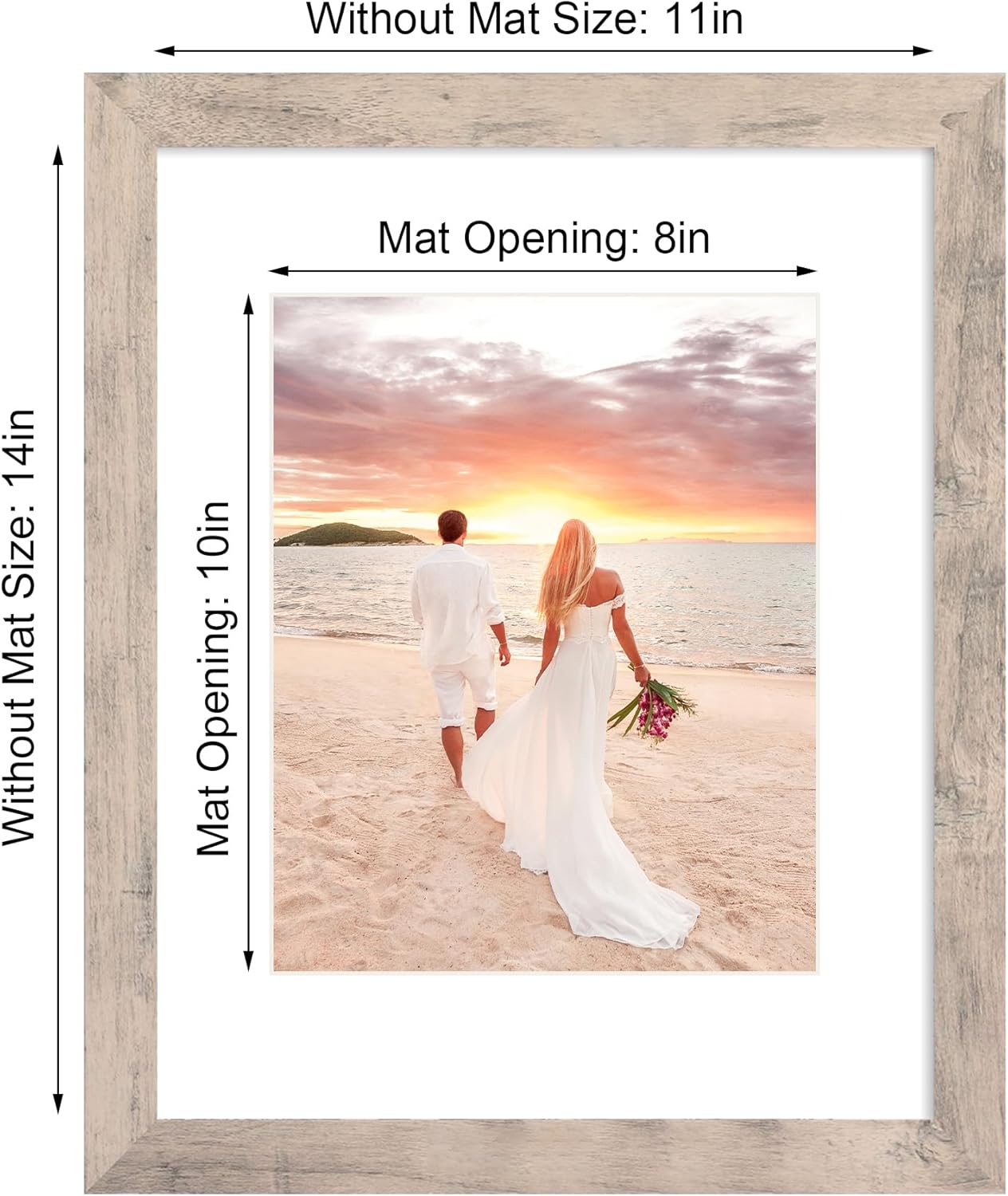 11x14 Picture Frame Set of 4 with Tempered Glass, Smoke Gray Frame Display 8x10 Pictures with Mat or 11 x 14 Without Mat, Wood Rustic Photo Frames for Horizontal or Vertical Wall Mounting