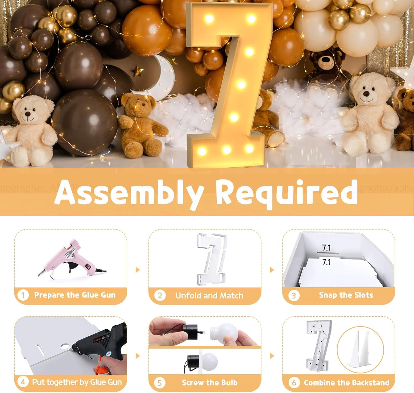 imprsv 3FT Marquee Numbers, Light Up Numbers for 7th 70th Birthday Decorations Anniversary Party Decor, Number 7 Light Up Number, Pre-Cut Foam Board Kit