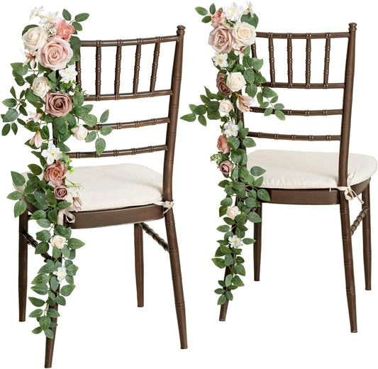 Ling's Moment 10pcs Wedding Chair Decorations Aisle Floral Swag Artificial Pew Flowers Hanging Garland Pink Blush & Cream For Ceremony Reception Church Rose Floral Faux Arrangement Party Outdoor Decor