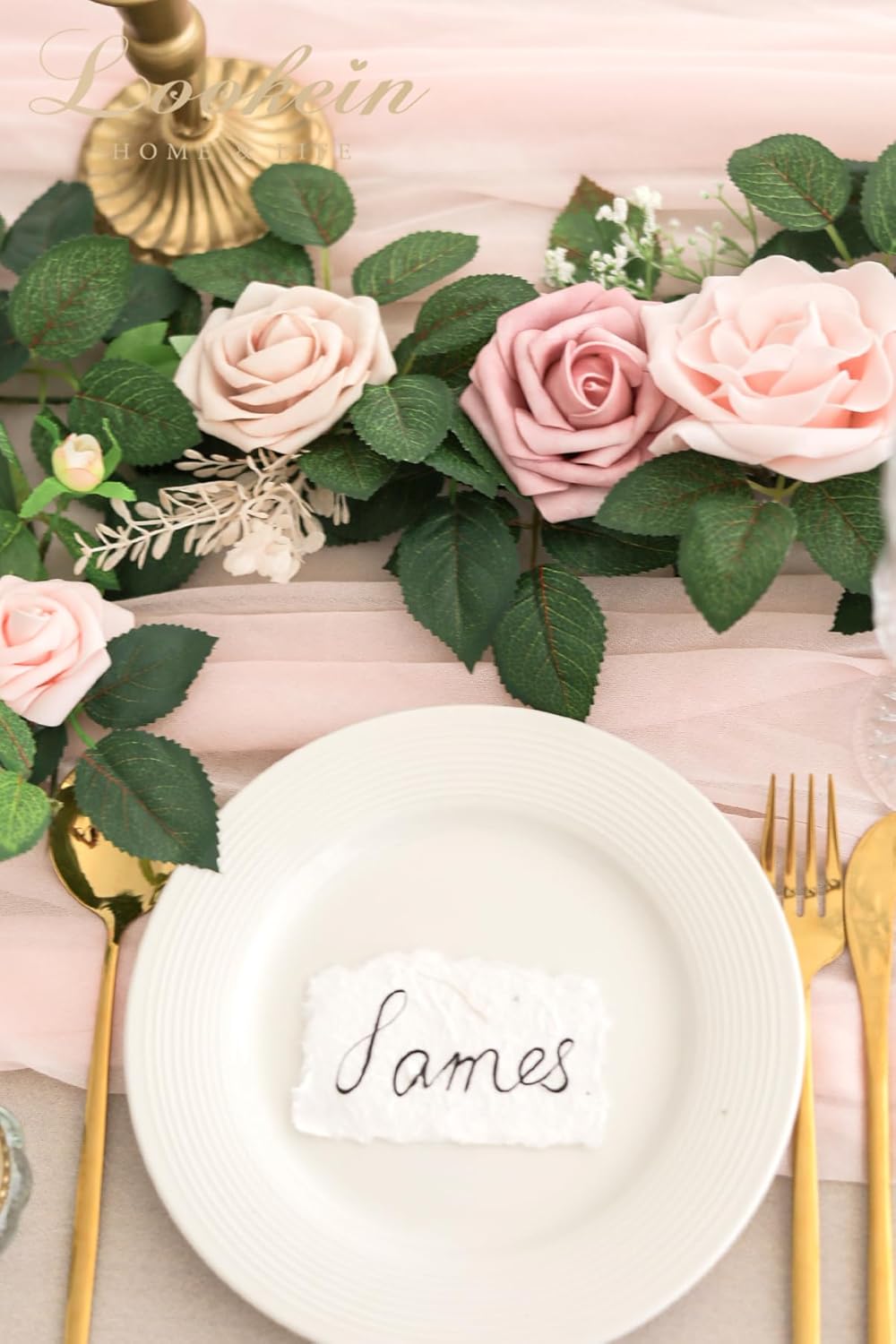 Lookein Artificial Rose Flower Garland Greenery Garland 5FT for Wedding Ceremony Backdrop Arch Flowers Table Centerpieces Decorations, Romantic Blush