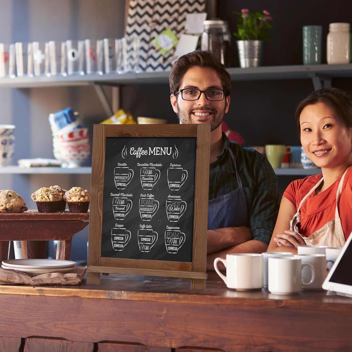 Magnetic Chalkboard 10"x14" Small Chalkboard Signs with Stand, Tabletop or Wall-Hanging Menu Board, Rustic Wood Frame Chalk Board Sign Board for Countertop Display/Home Décor/Wedding