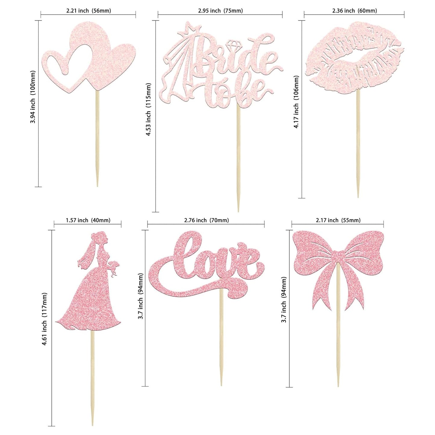 Gyufise 24Pcs Bride to Be Cupcake Toppers Pink Glitter Bow Tie Lip Princess Love Heart Bridal Shower Cupcake Pick Decorations for Wedding Engagement Bachelorette Cake Decorations Supplies