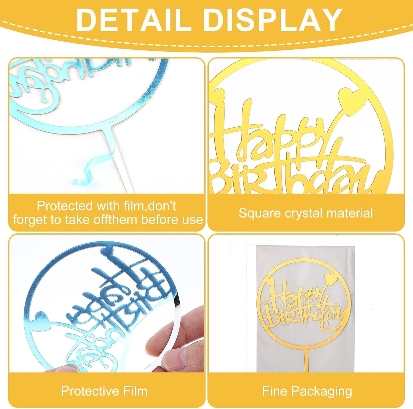 100 Pcs Gold Happy Birthday Cake Toppers Gold Acrylic Cake Topper Glitter Birthday Cake Decorations Double Sided Cake Topper for Children Supplies Accessories Decorations Figurines Ornaments