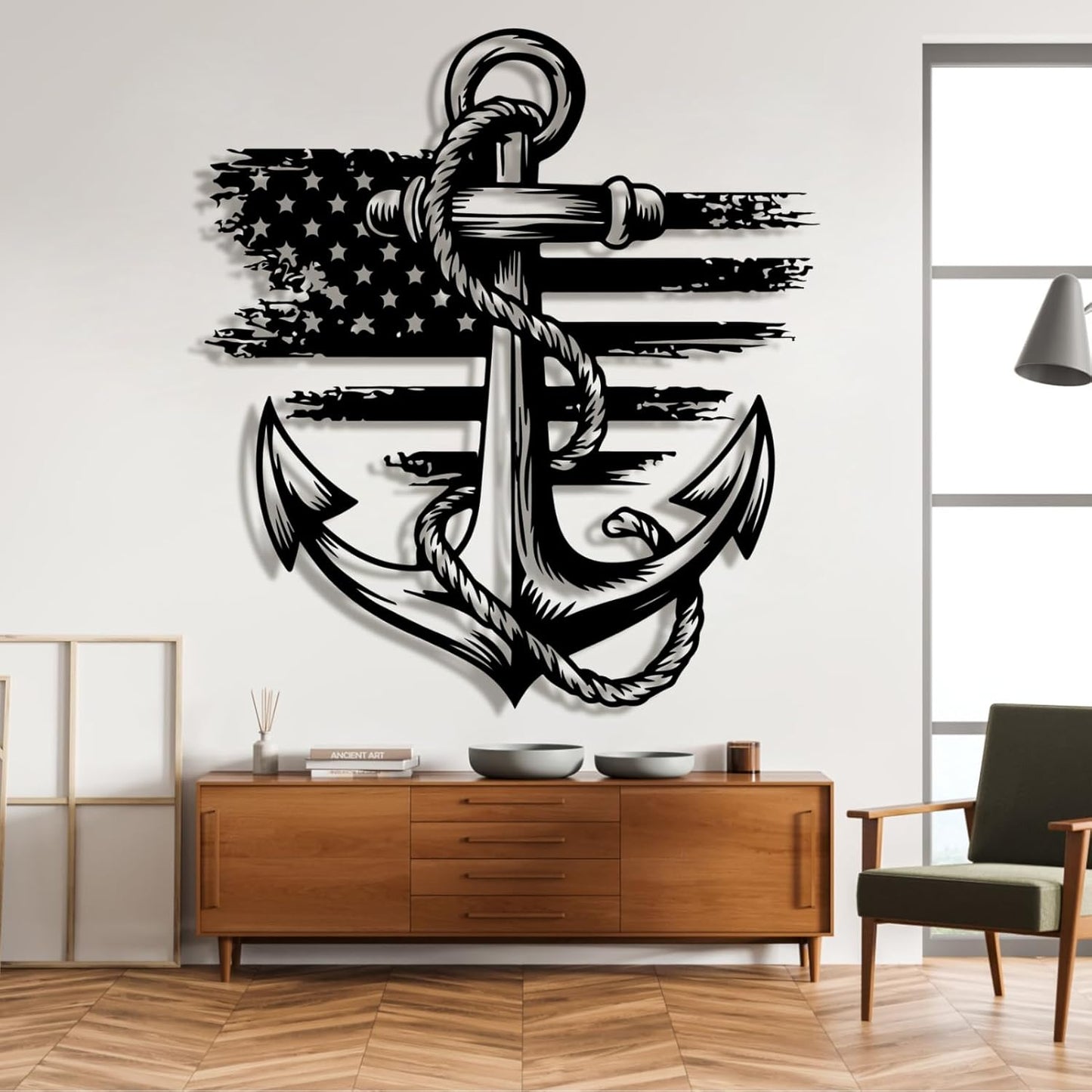 lunwall Metal Anchor Wall Decor, Anchor Metal Sign, Metal Anchor Decor, Anchor Metal Wall Art, Metal Nautical Wall Decor, Metal Wall Decor Coastal, Anchor Wall Decor (silver, 30L x 27W / 76 x 69 cm)