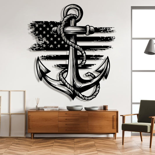 lunwall Metal Anchor Wall Decor, Anchor Metal Sign, Metal Anchor Decor, Anchor Metal Wall Art, Metal Nautical Wall Decor, Metal Wall Decor Coastal, Anchor Wall Decor (black, 35L x 32W / 90 x 81 cm)