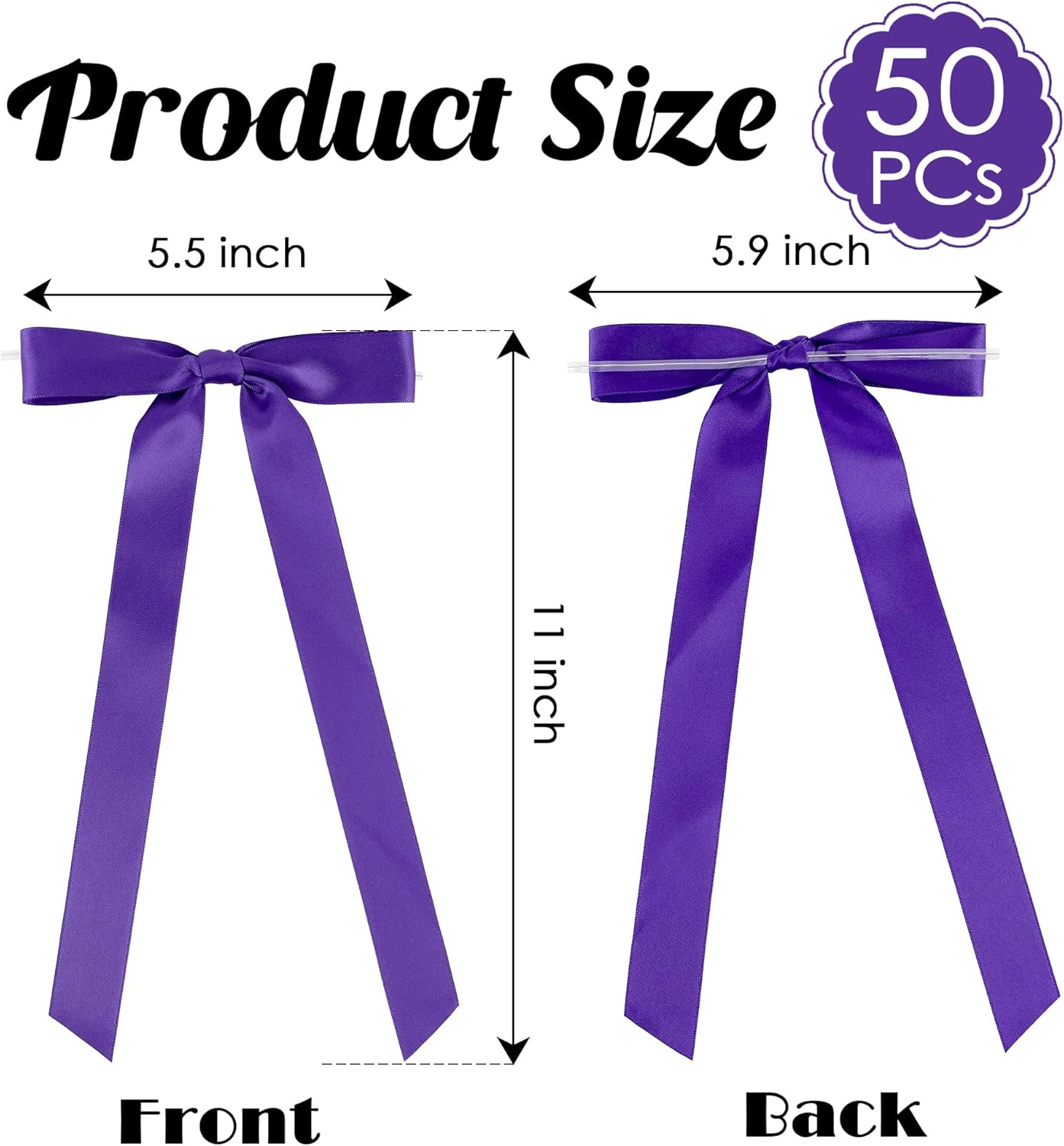 50 PCs Purple Bow Decor 5.5'' Satin Bows with Long Tail, Twist Tie Bows for Craft, Packaging Ribbon Bows, Premade Bows for Cake Decorating, Gift Bows for Treat, Wedding Favor, Party